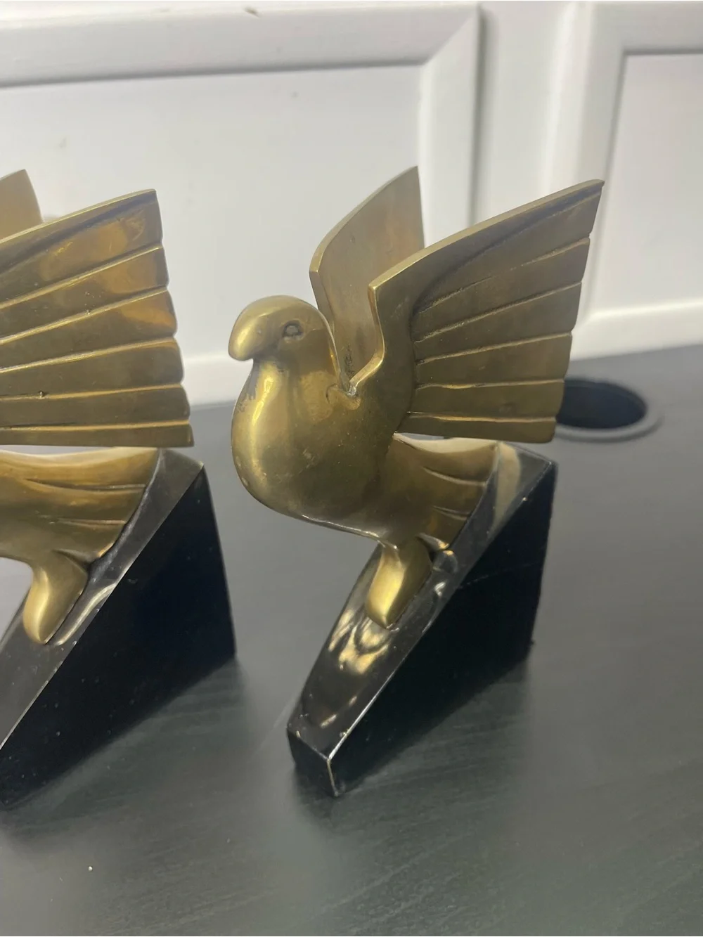 Vintage 1970s Brass  Bird Dove Pigeon Eagle  Bookend Korea Art Deco MCM